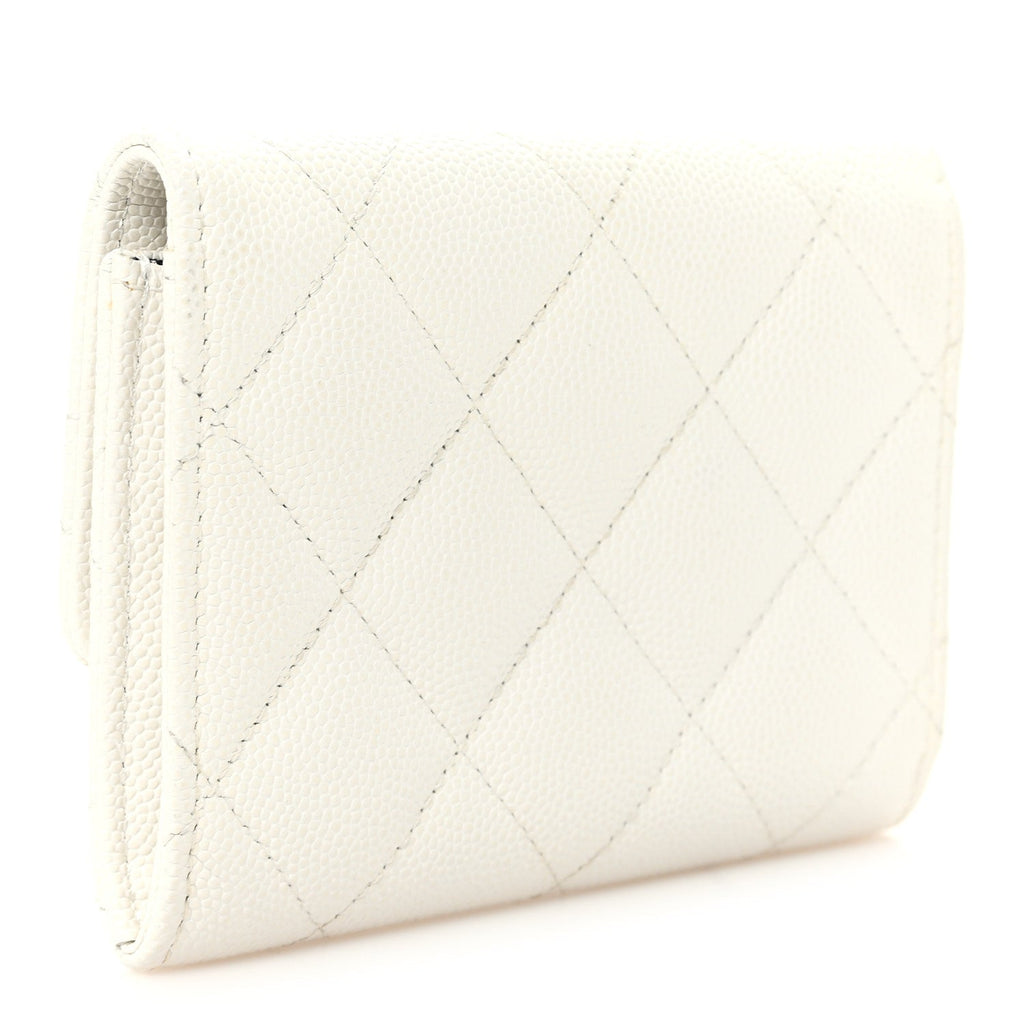 Caviar Quilted Chain CC Quilted Compact Flap Card Holder White