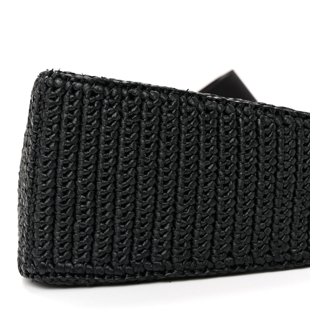 Prada Yarn Raffia Effect Crochet Triangle Shoulder Bag Black