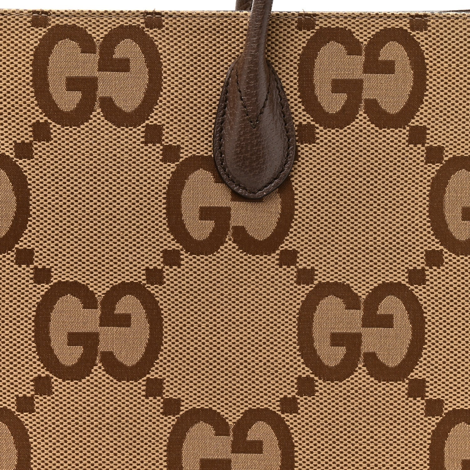 Gucci Monogram Jumbo GG Textured Dollar Calfskin Web Tote Bag Camel Ebony New Acero