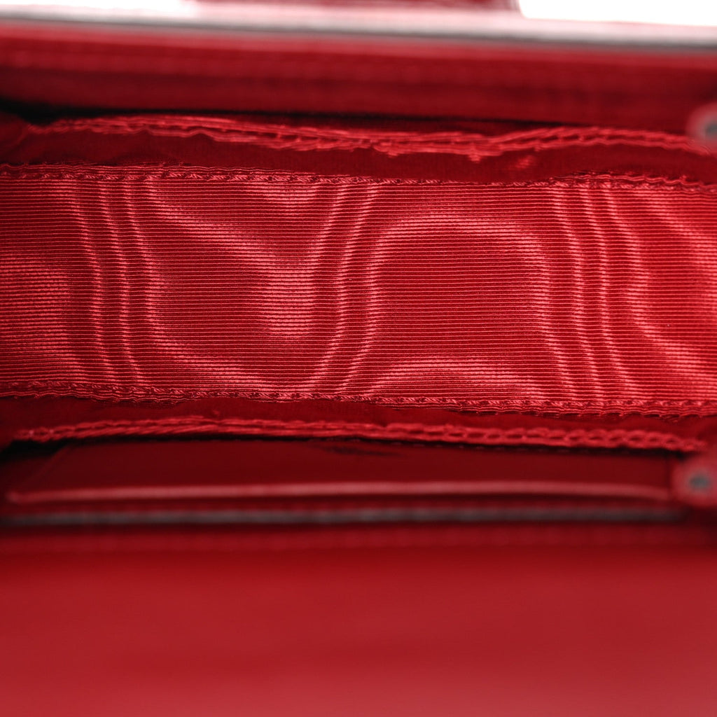 Gucci Moire Fabric Calfskin Rhinestone Monogram Monochrome Lizard Embossed Mini Bamboo 1947 Top Handle Chain Bag Red