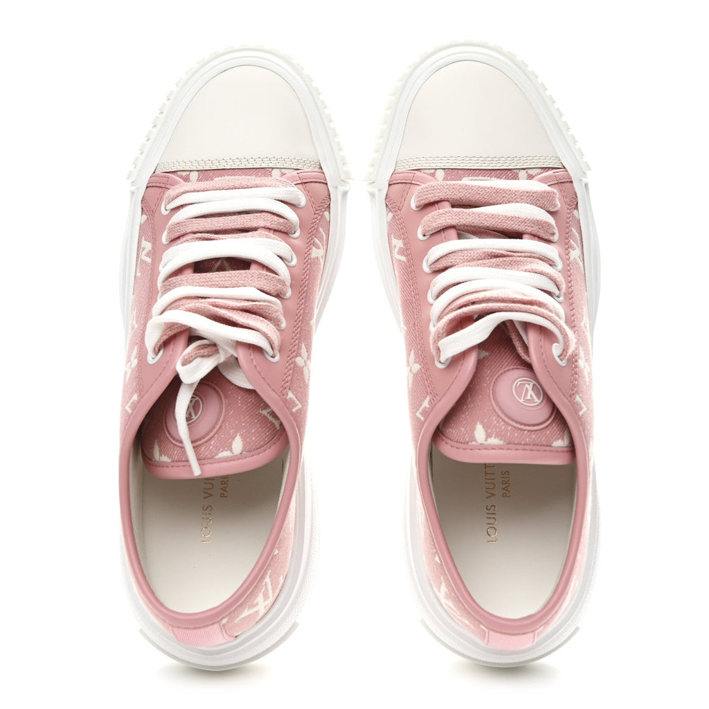 Louis Vuitton Denim Monogram Squad Sneakers 38.5 Pink