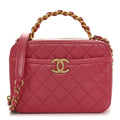 Chanel Crumpled Calfskin Quilted Small Get Round Top Handle Vanity Case Pink