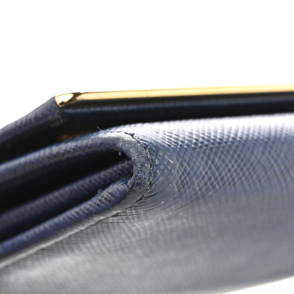 Prada Saffiano Metal Bar Continental Flap Wallet Bluette