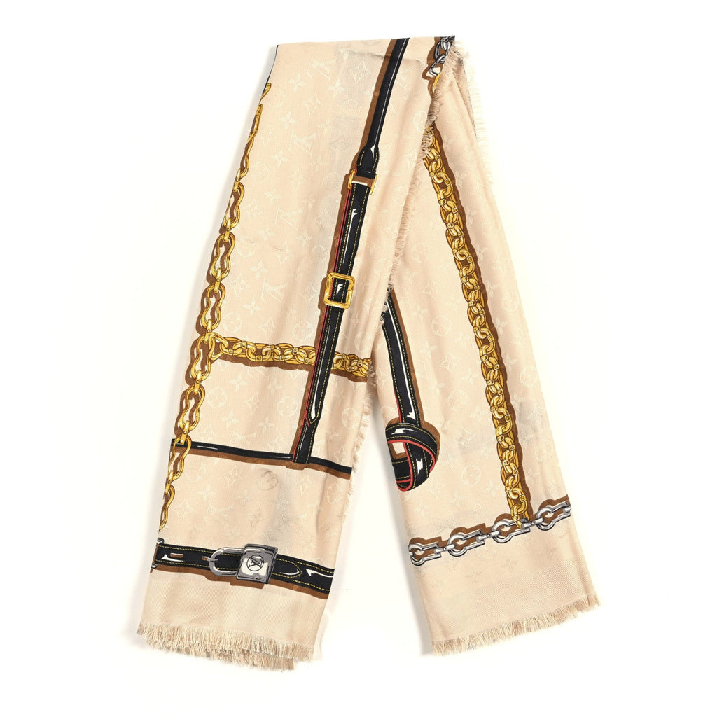 Louis Vuitton Silk Wool Monogram Pop Confidential Shawl Beige