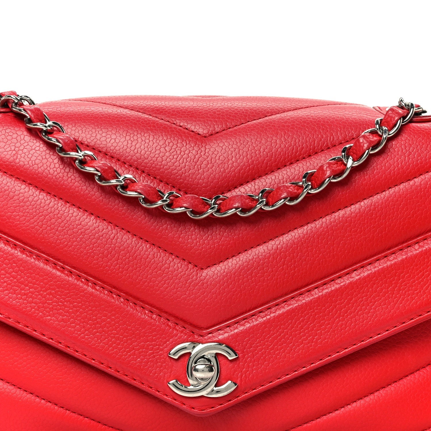 Chanel Caviar Chevron Quilted Single Flap Red
