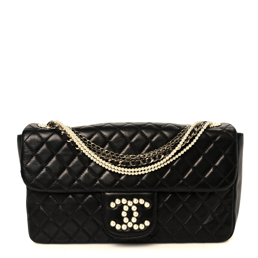 Chanel Lambskin Quilted Medium Westminster Pearl Flap Black