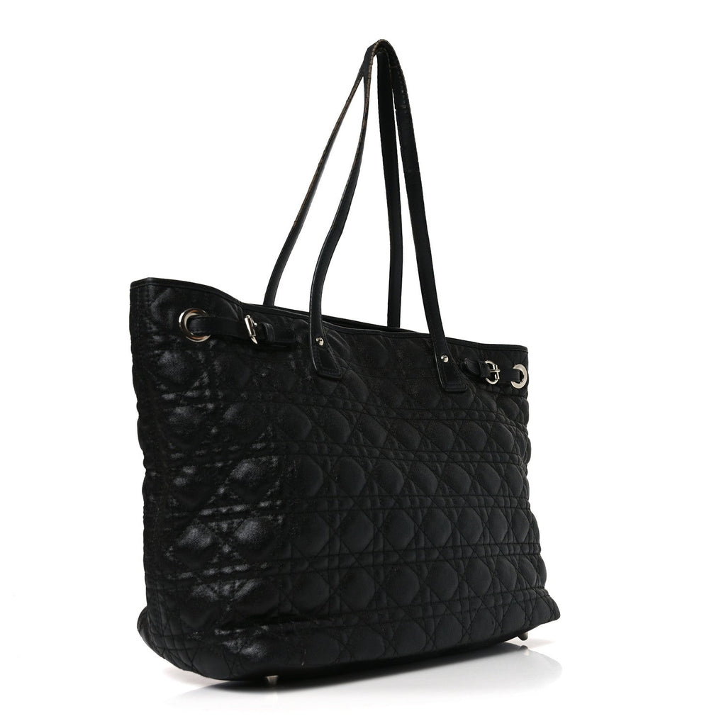 Christian Dior Coated Canvas Cannage Small Panarea Tote Black