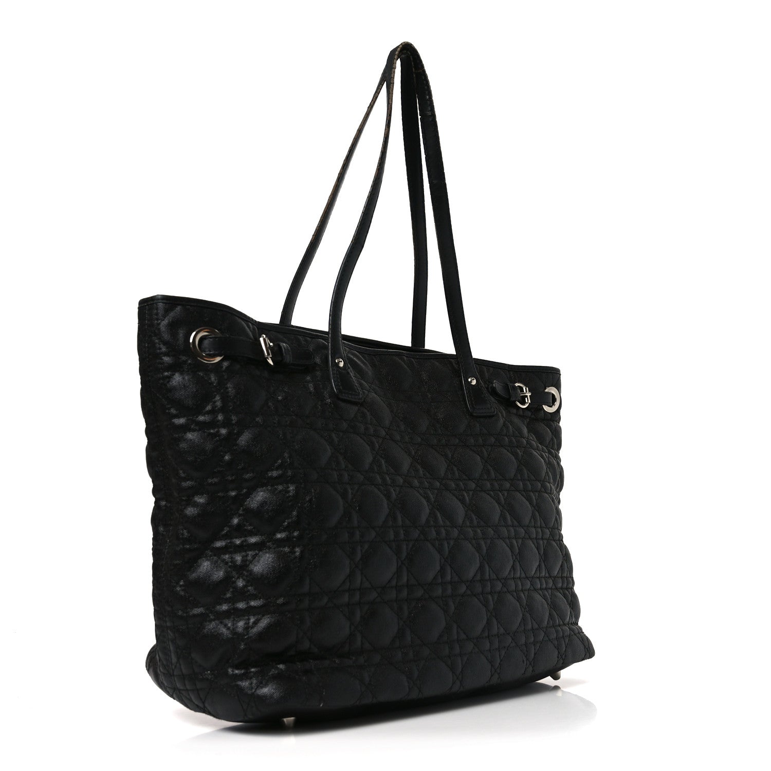 Christian Dior Coated Canvas Cannage Small Panarea Tote Black