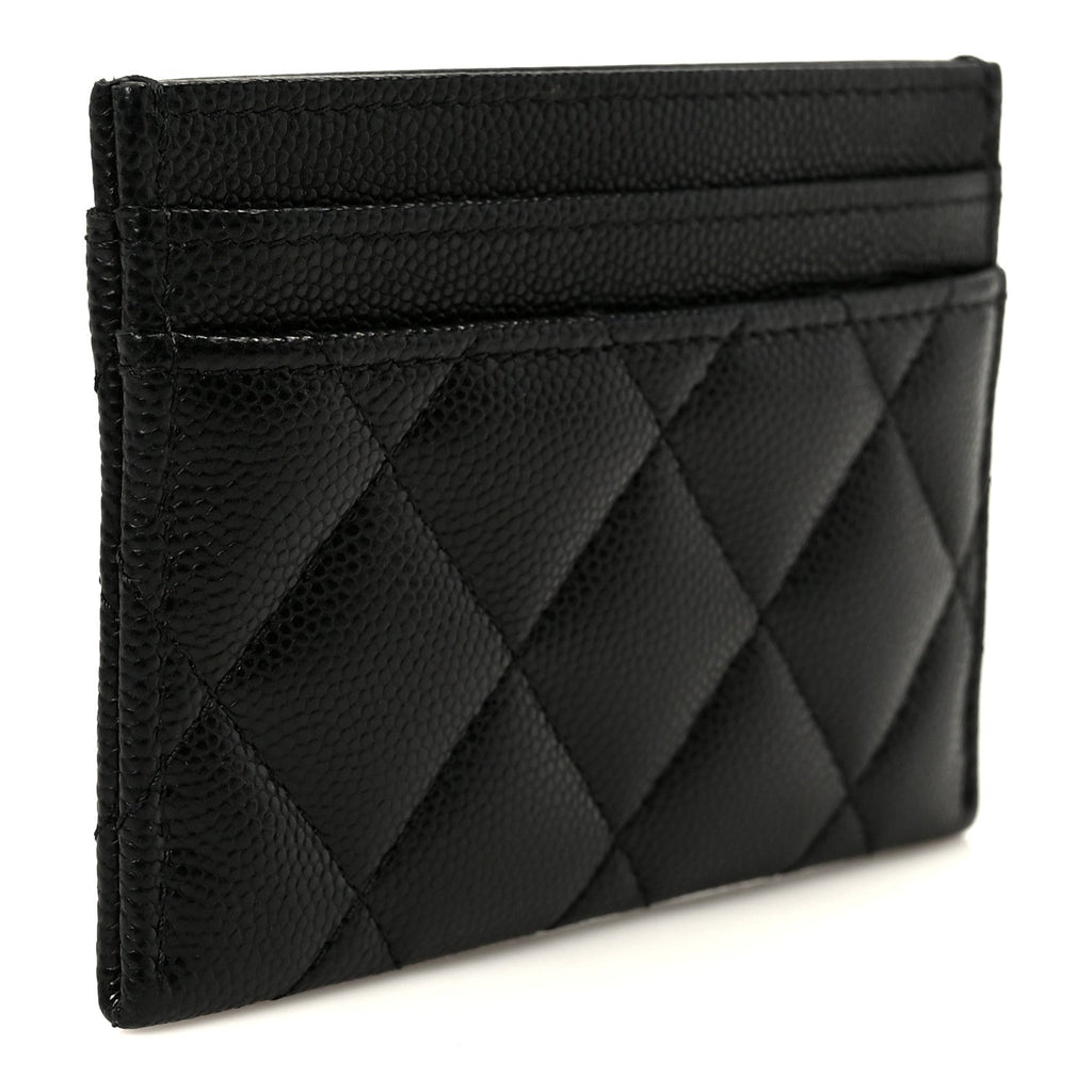 Caviar Quilted Crystal Card Holder Black