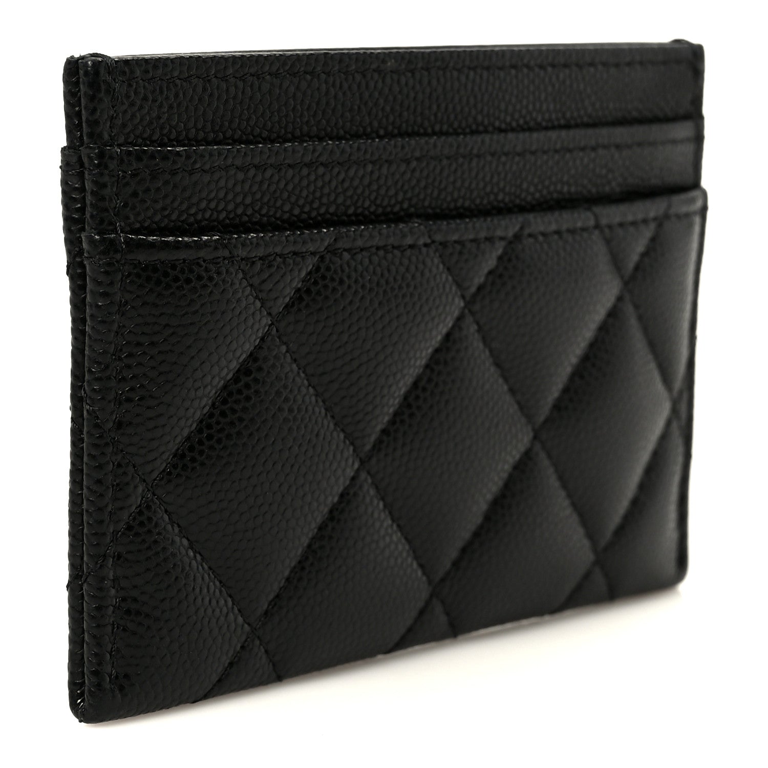 Caviar Quilted Crystal Card Holder Black