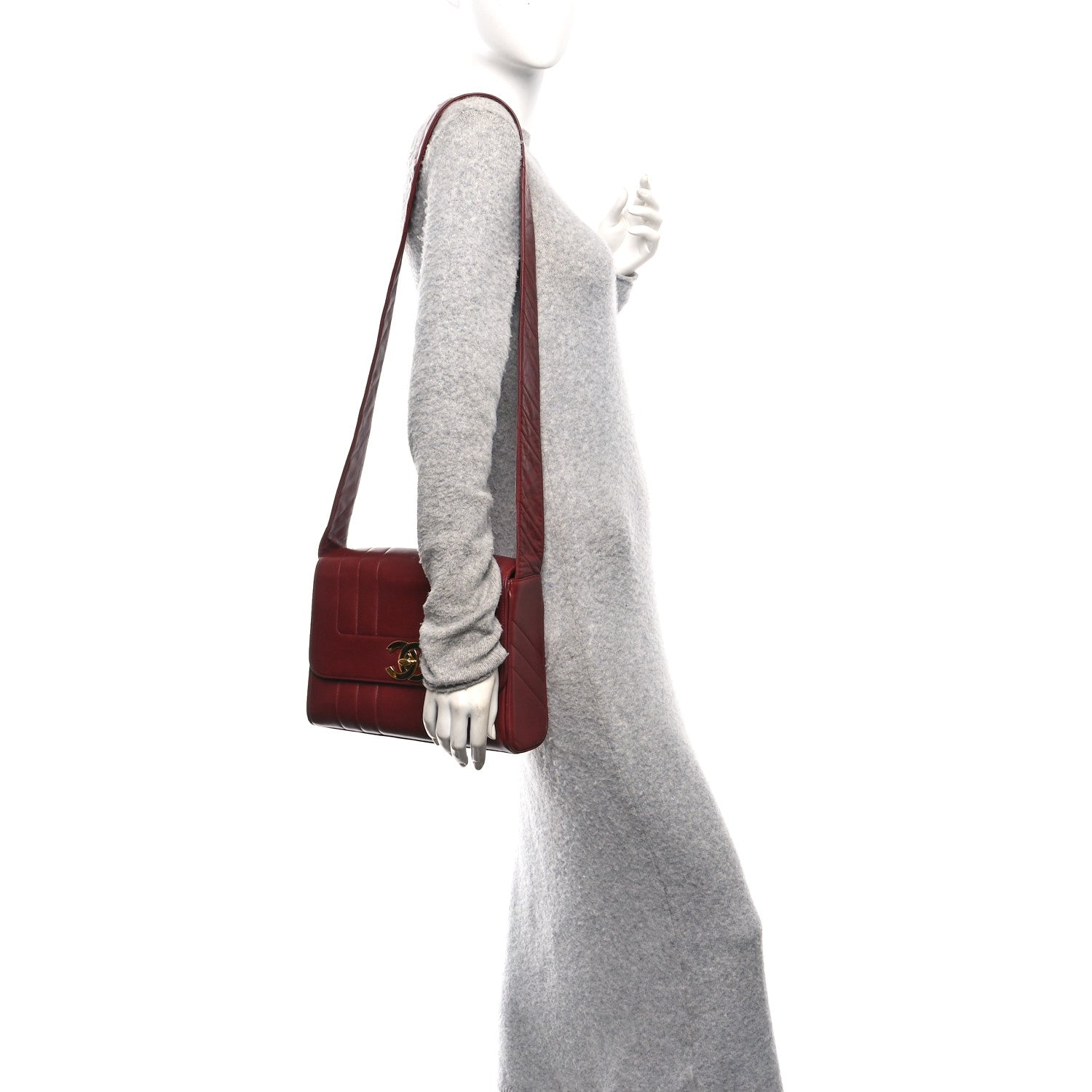 Chanel Lambskin Vertical Quilted CC Flap Shoulder Bag Burgundy