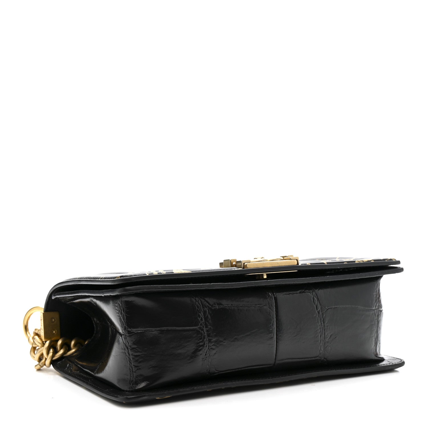 Chanel Calfskin Crocodile Embossed Graffiti Cocodile Medium Boy Flap Black