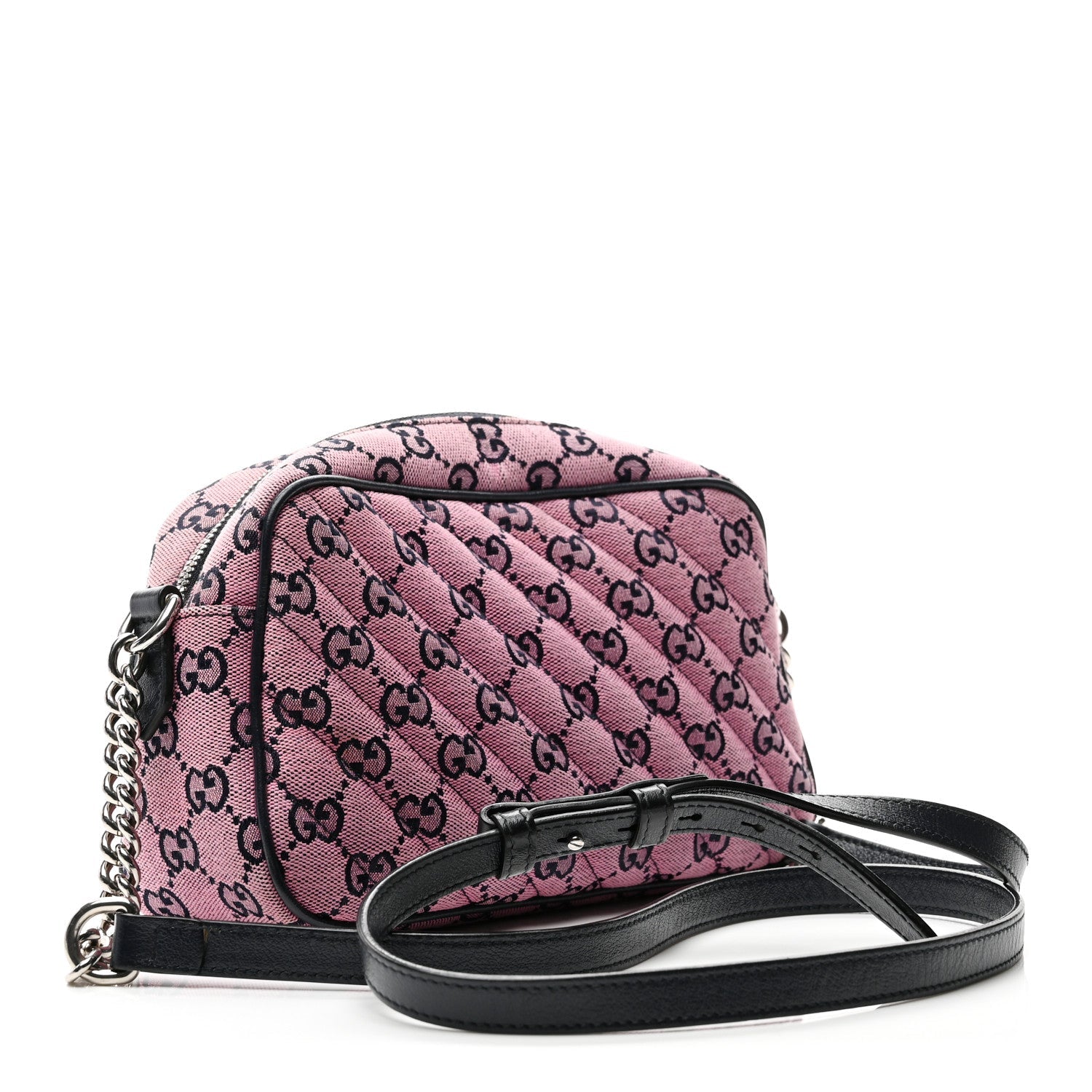 Gucci Monogram Multicolor Matelasse Diagonal Small GG Marmont Chain Shoulder Bag Pink Blue