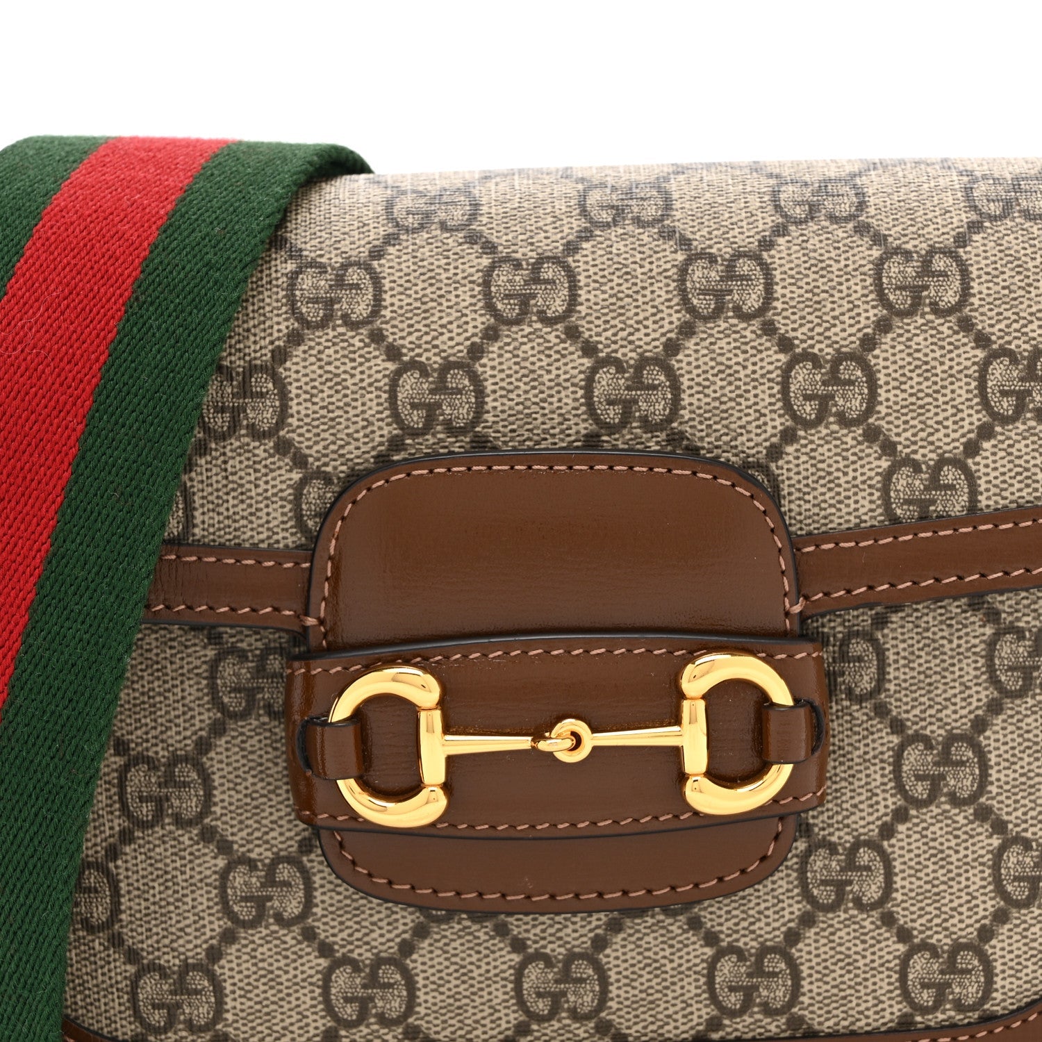 Gucci GG Supreme Monogram Web Mini Horsebit 1955 Shoulder Bag Beige Brown Sugar