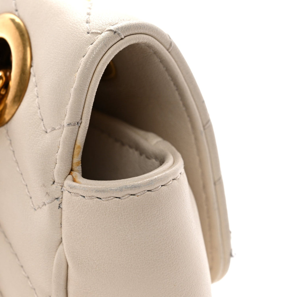 Gucci Calfskin Matelasse Small GG Marmont Shoulder Bag White