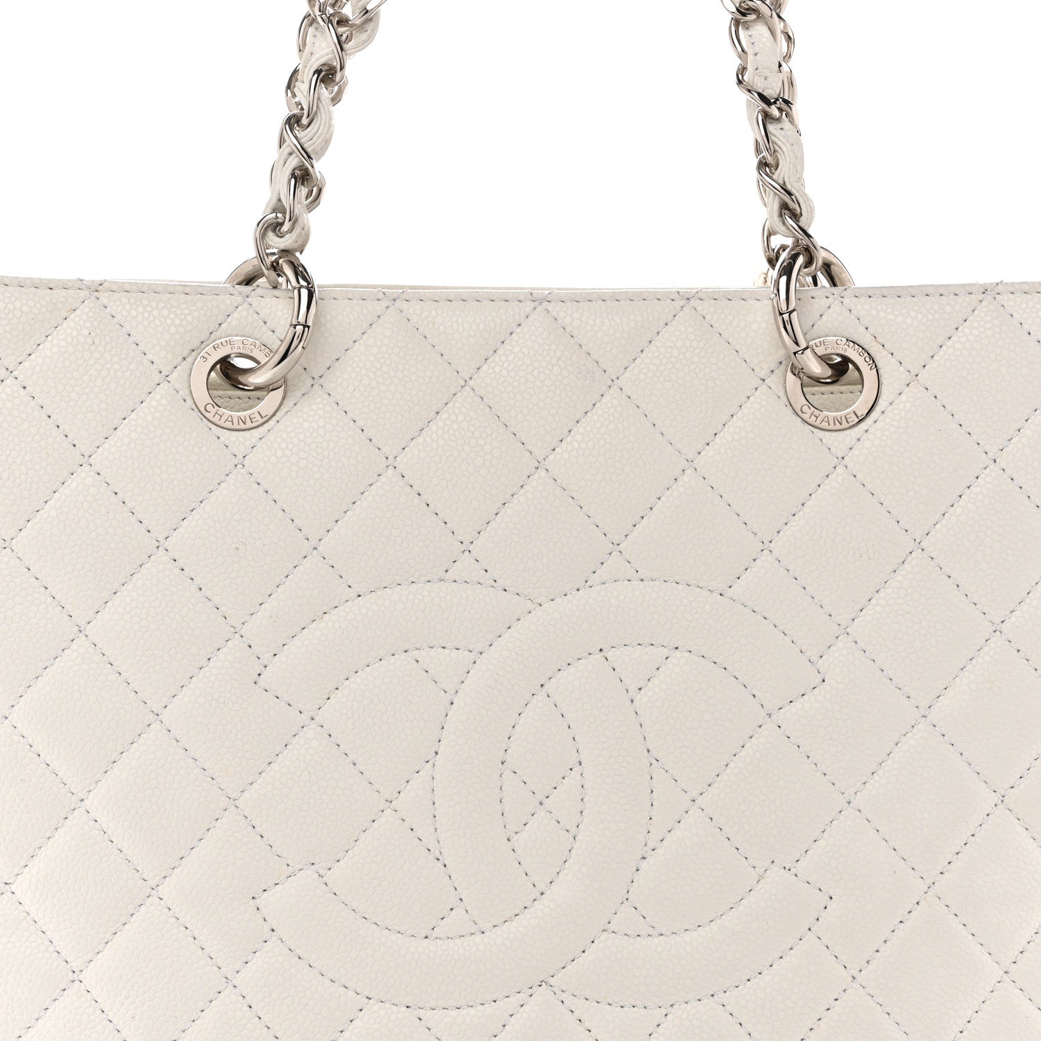 Chanel Caviar Quilted Grand Shopping Tote GST White