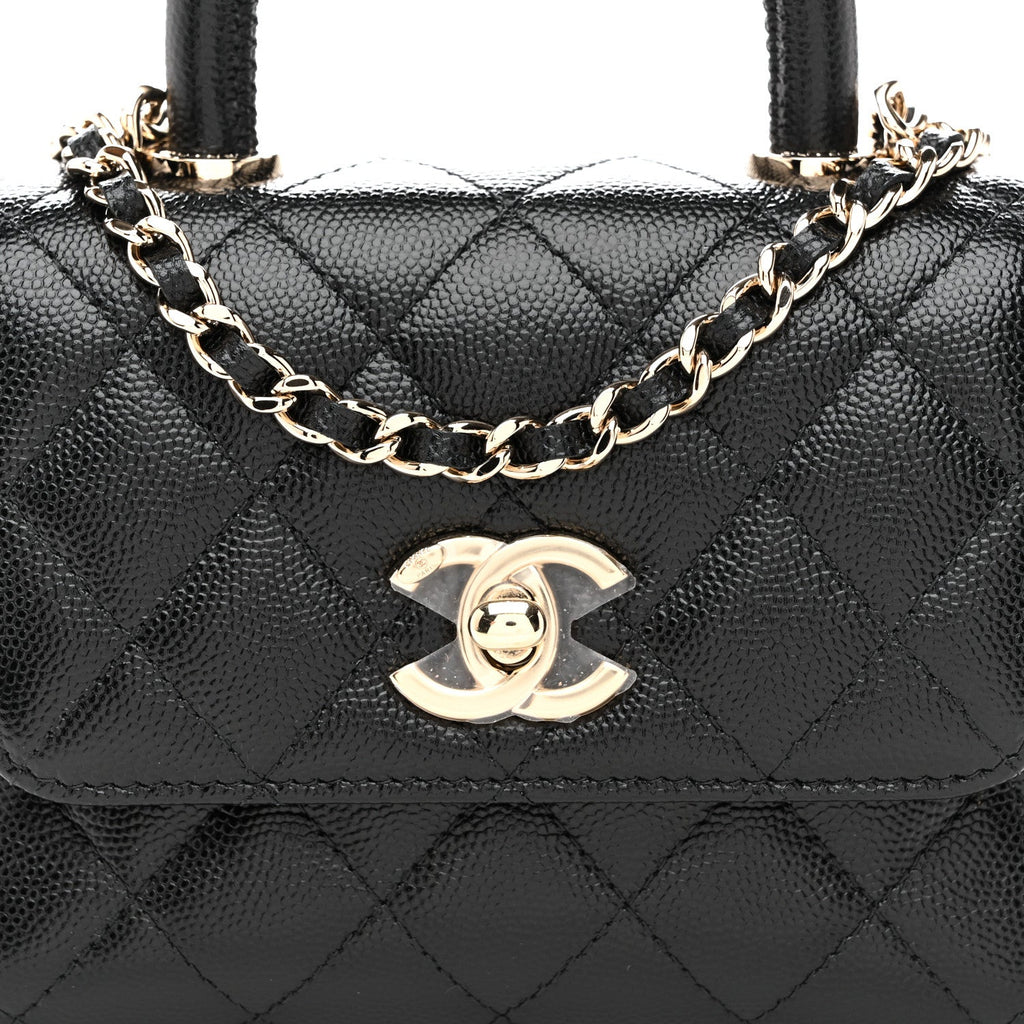 Chanel Caviar Quilted Coco Handle Clutch With Chain Black