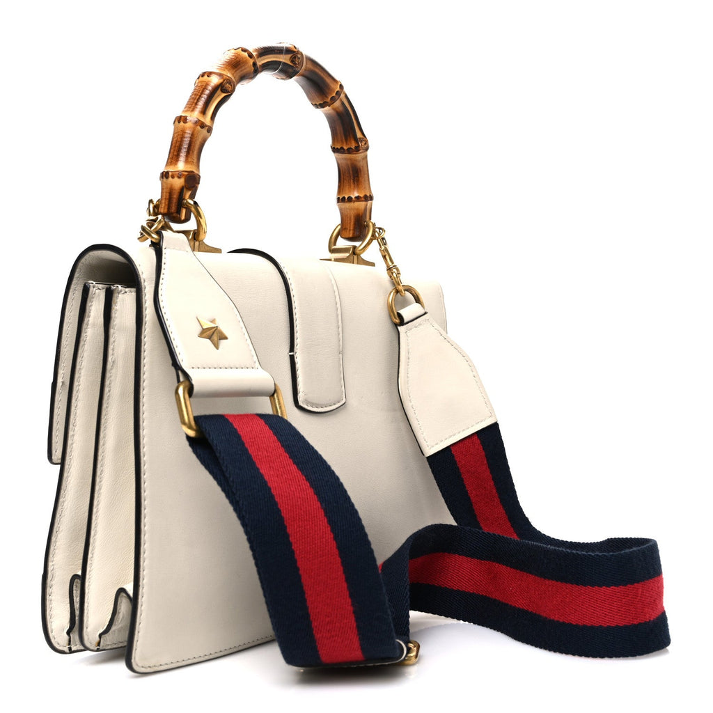 Gucci Calfskin Bamboo Web Medium Dionysus Top Handle Bag White Blue Hibiscus Red