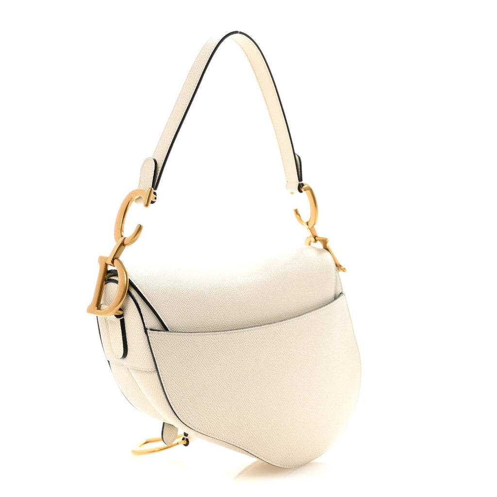 Christian Dior Grained Calfskin Saddle Bag White