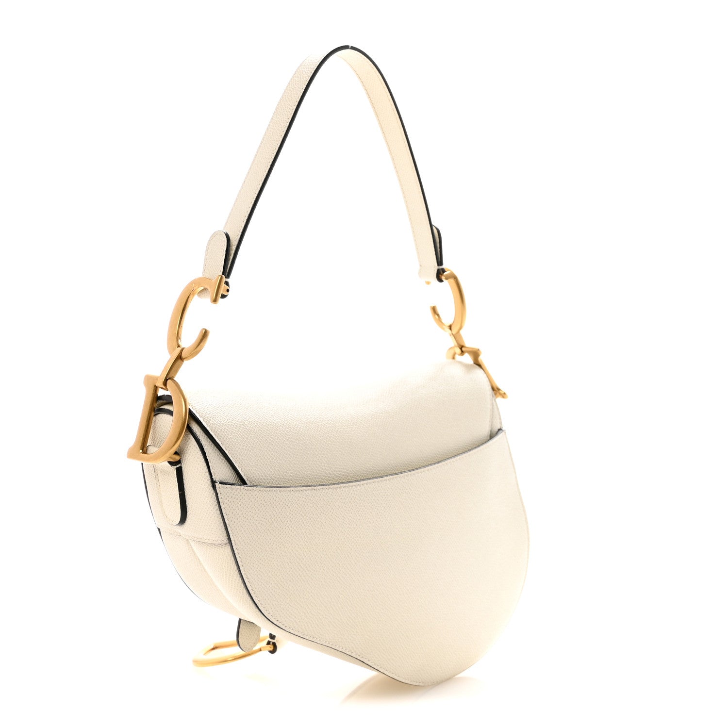 Christian Dior Grained Calfskin Saddle Bag White