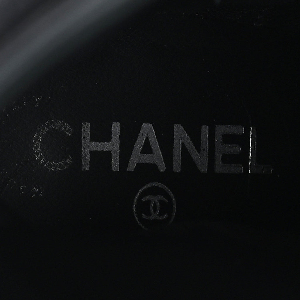 Chanel Tweed Calfskin Patent Cap Toe CC High Boots 37.5 Black Navy White