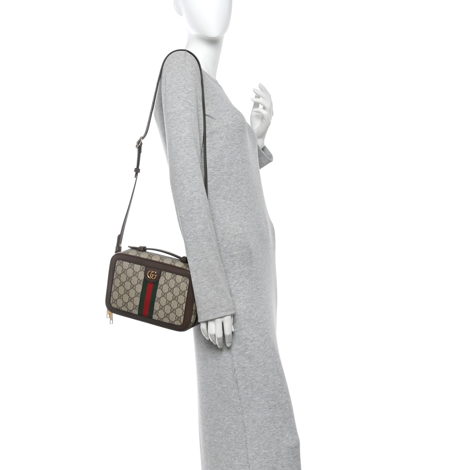 Gucci GG Supreme Monogram Web Small Ophidia Top Handle Shoulder Bag Brown