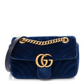 Gucci Velvet Matelasse Mini GG Marmont Shoulder Bag Cobalt Blue