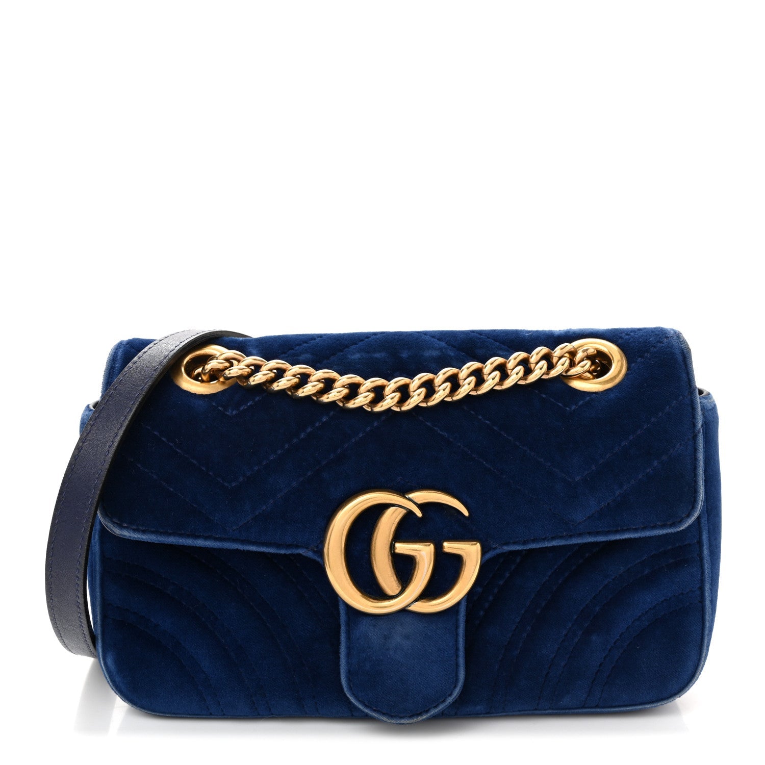 Gucci Velvet Matelasse Mini GG Marmont Shoulder Bag Cobalt Blue