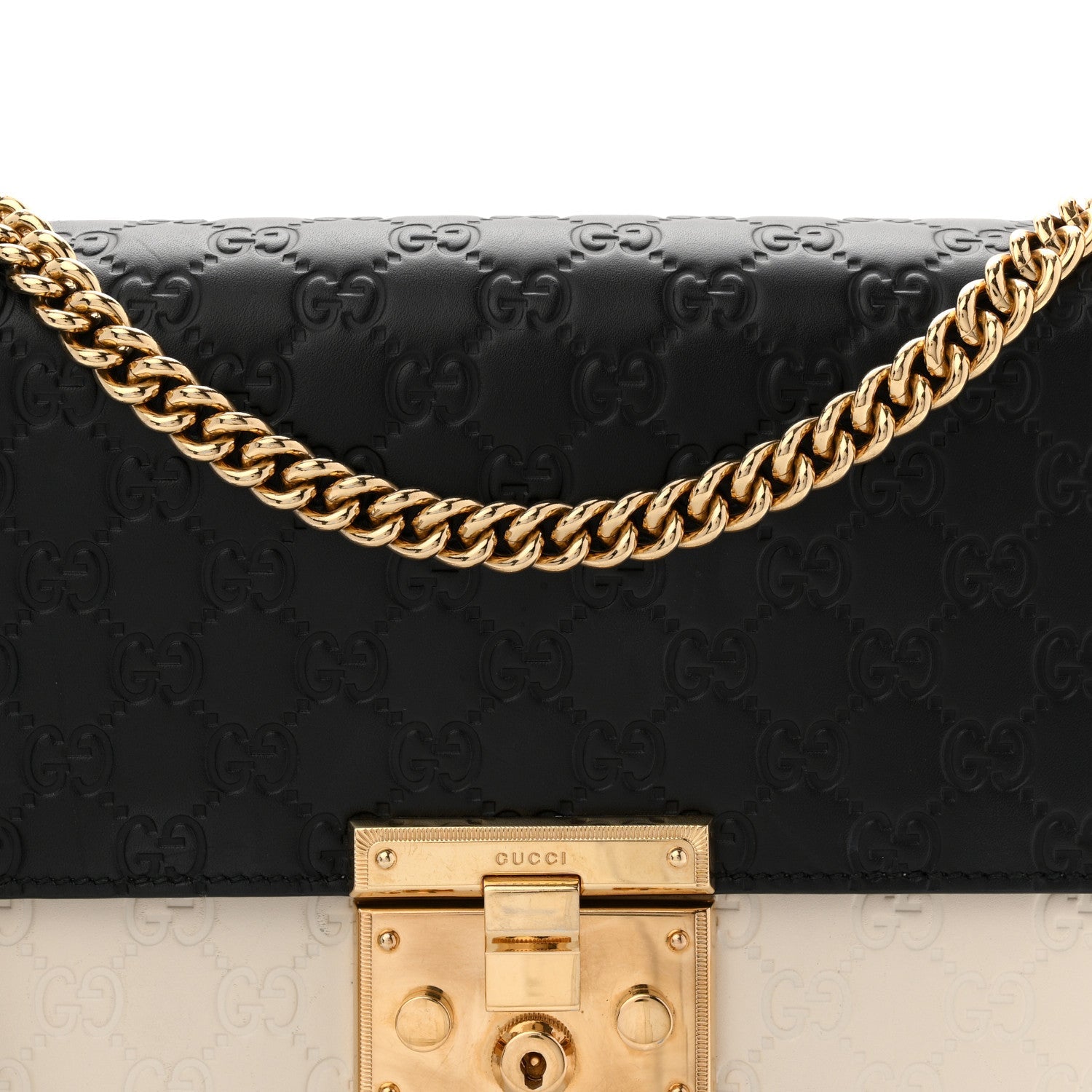 Gucci Guccissima Medium Padlock Shoulder Bag Black Mystic White