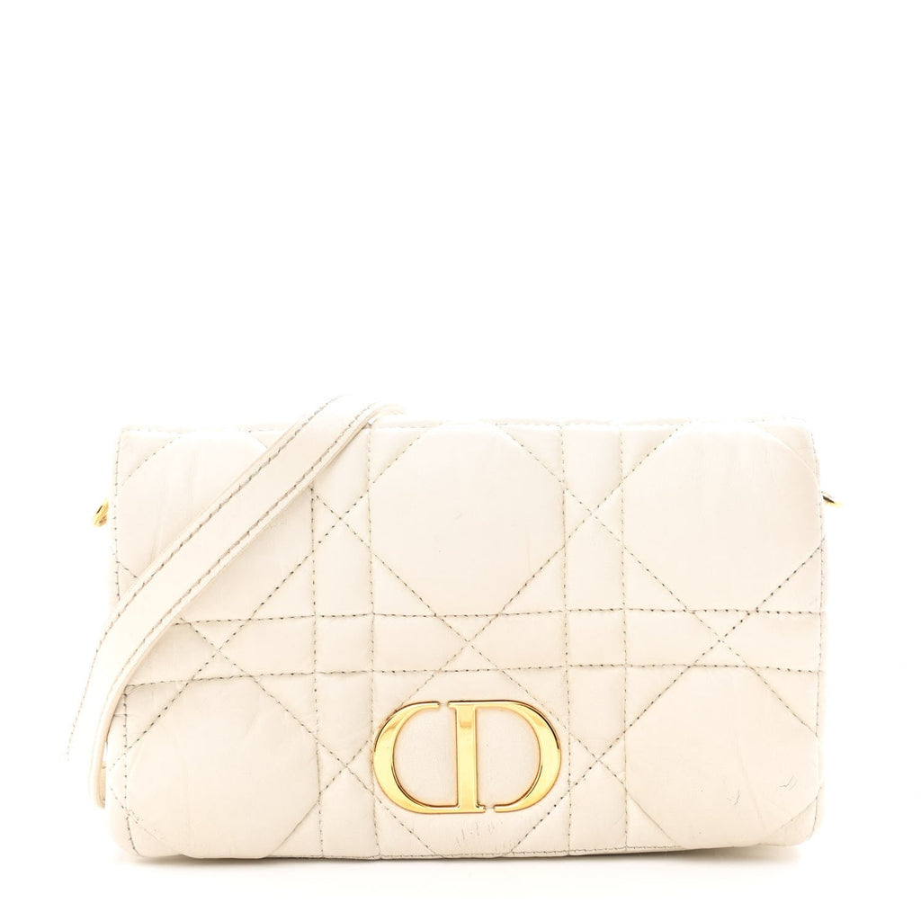 Christian Dior Calfskin Macrocannage Mini Caro Bag White
