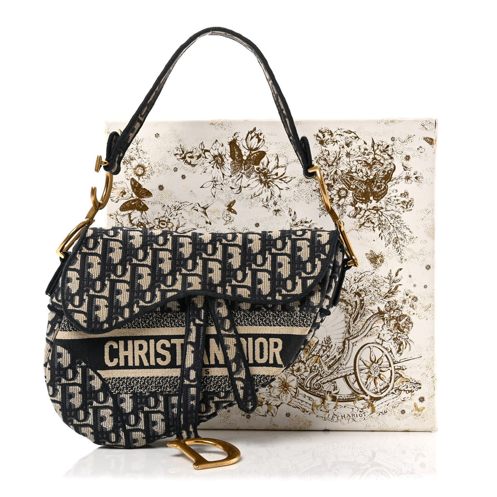 Christian Dior Oblique Embroidered Saddle Bag Blue