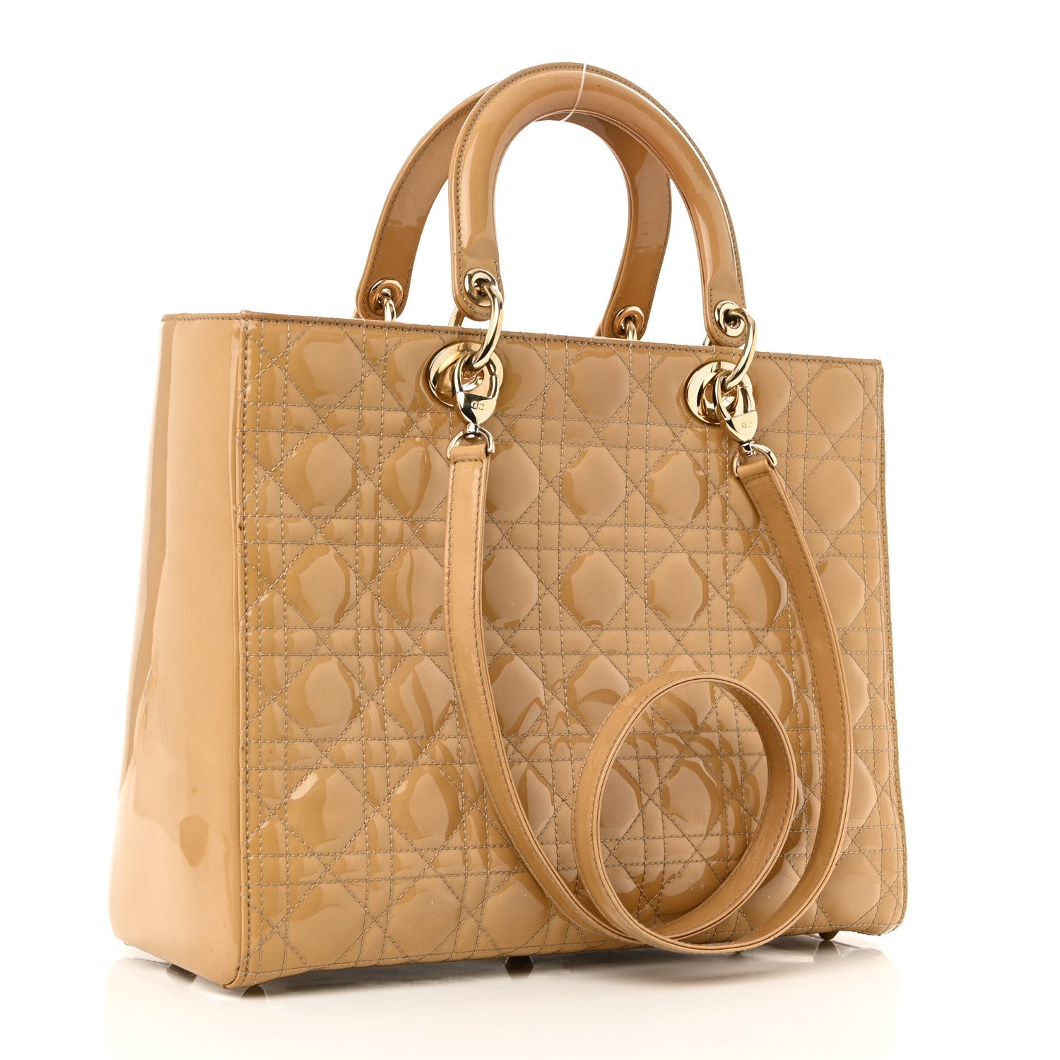 Christian Dior Patent Cannage Large Lady Dior Dark Beige