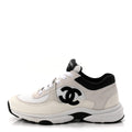 Mesh Suede Calfskin Grained Calfskin Womens CC Sneakers 37.5 White Black
