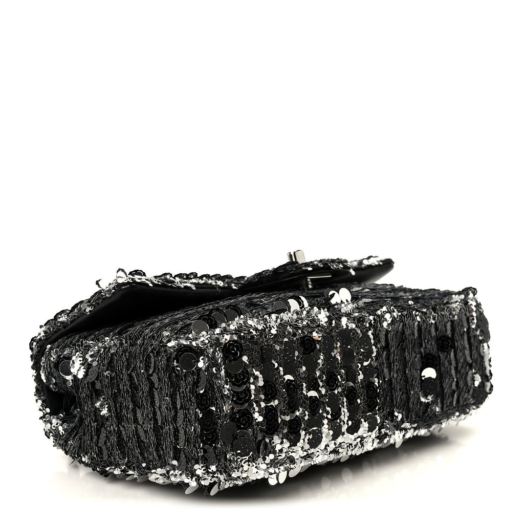 Chanel Sequin Quilted Small Single Flap Silver Black
