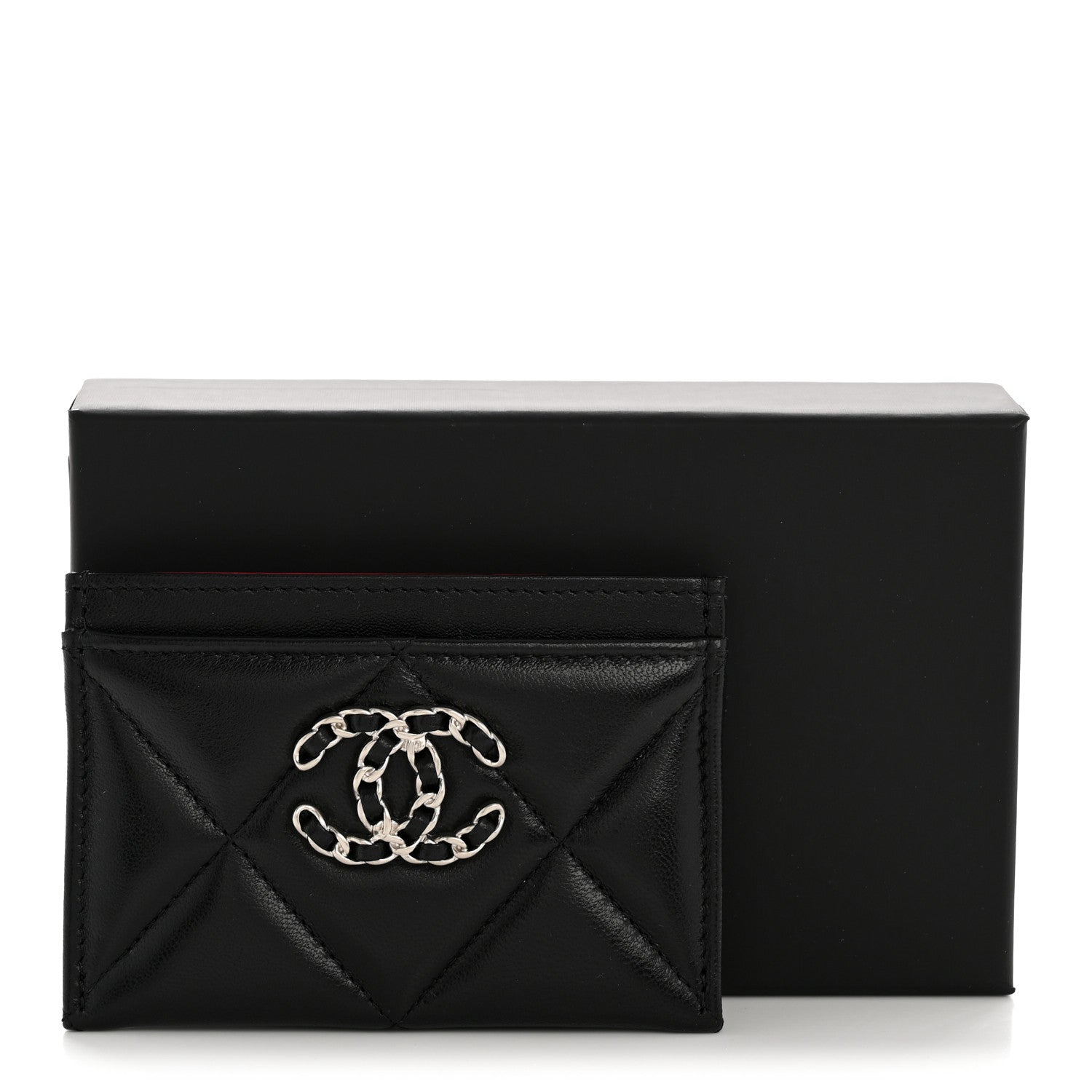 Lambskin Quilted Chanel 19 Card Holder Black