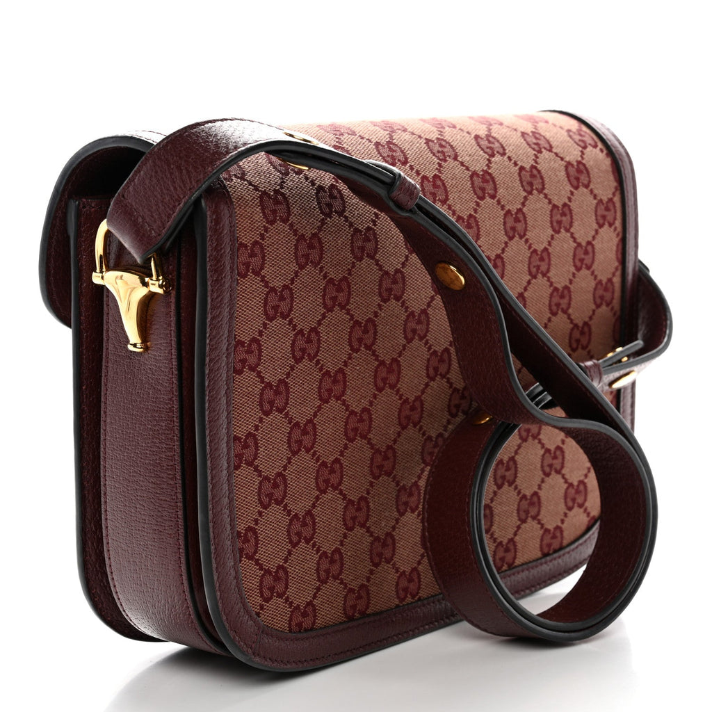 Gucci Monogram Textured Dollar Calfskin Horsebit 1955 Shoulder Bag Sahara Rubino Chardonnay