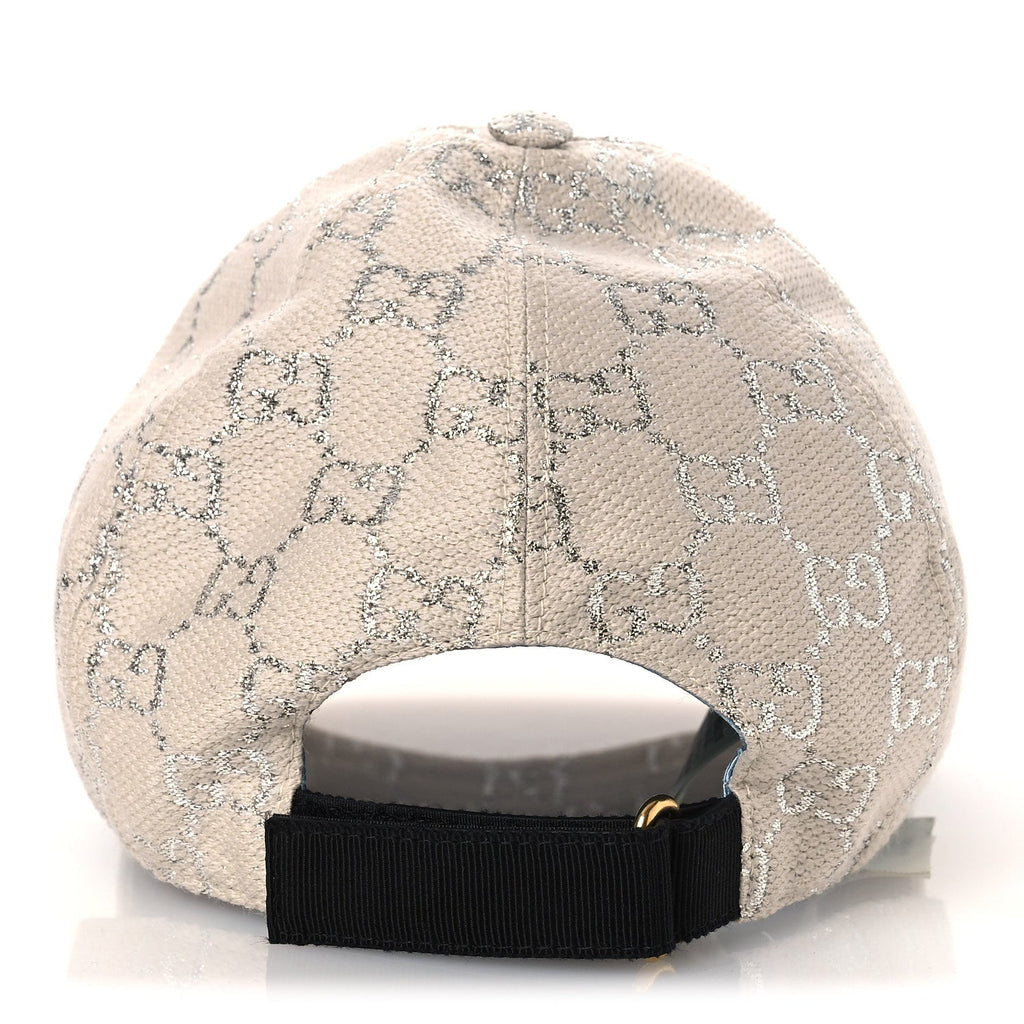 Gucci Canvas Lame GG Monogram Rush Baseball Hat M Gardenia Silver