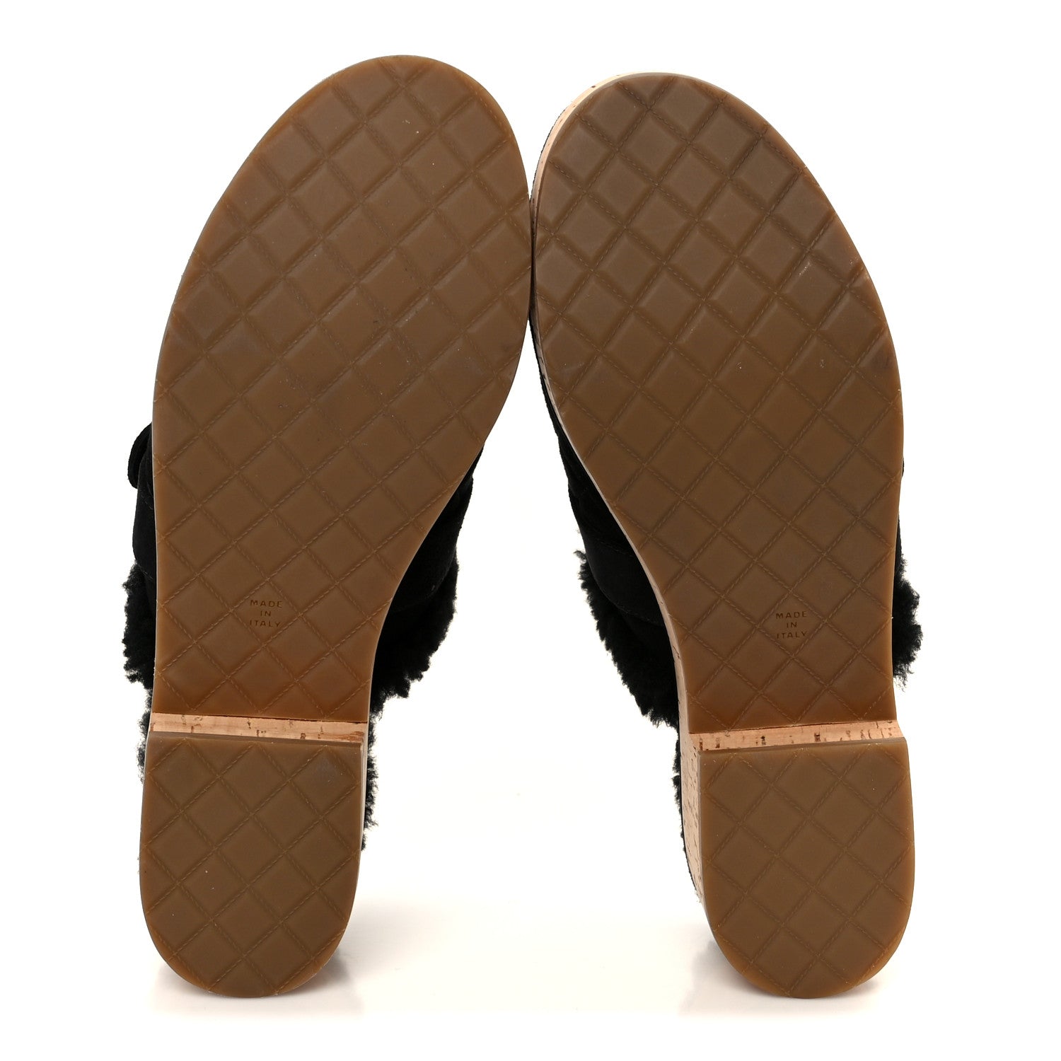 Chanel Suede Calfskin Shearling Turn Lock Clogs 38 Black