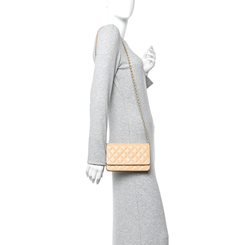 Chanel Caviar Quilted Wallet on Chain WOC Beige