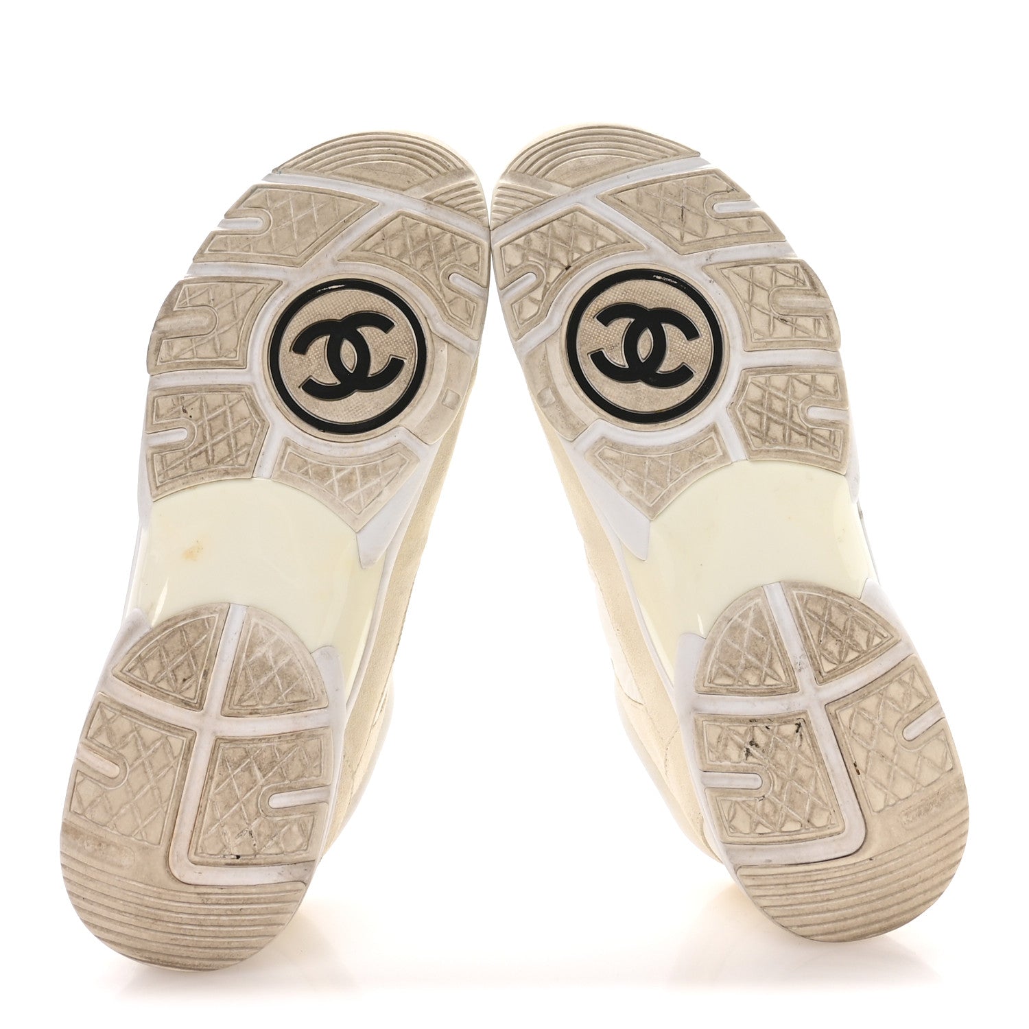 Chanel Suede Calfskin Fabric CC Sneakers 42 White
