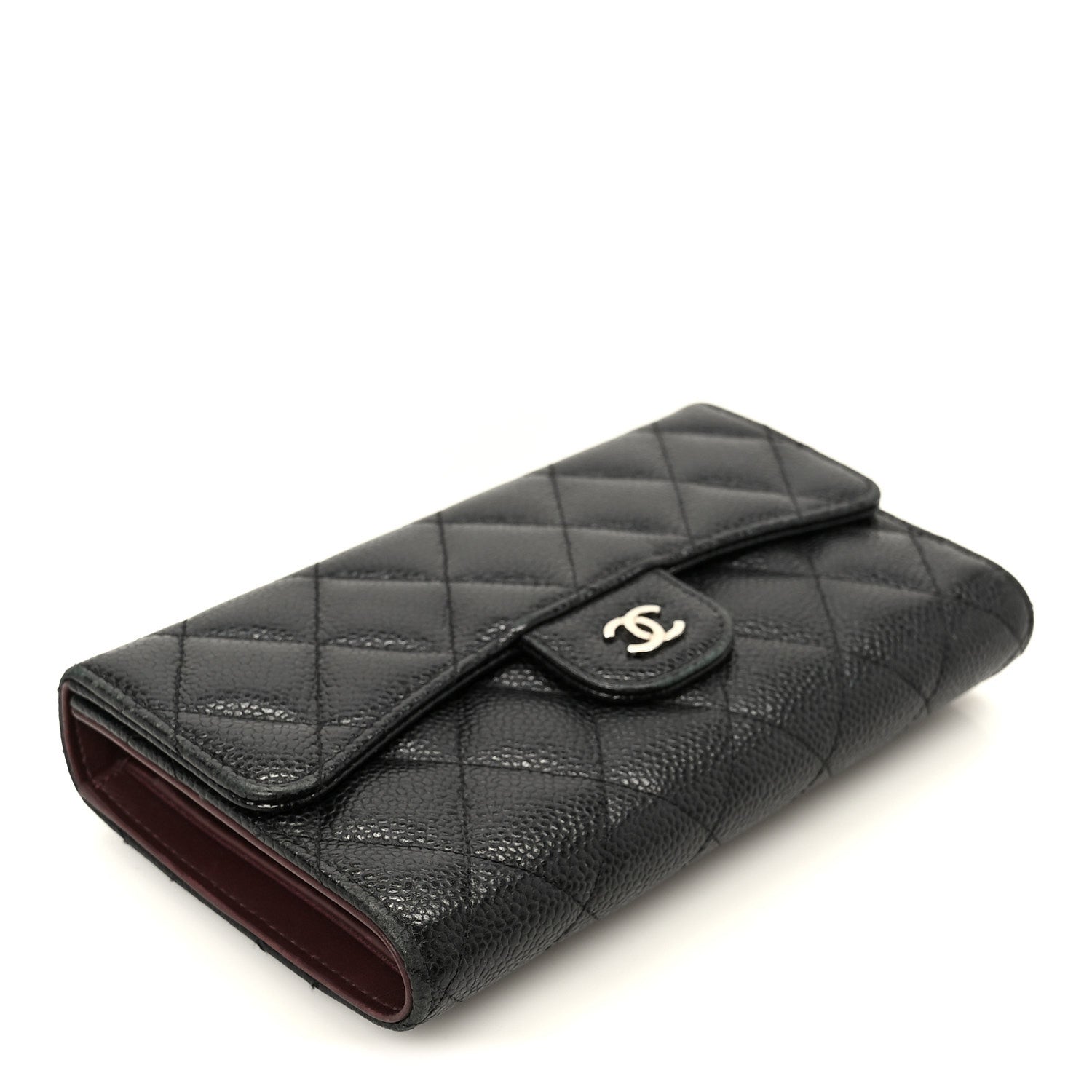 Caviar Quilted Large Flap Wallet Black