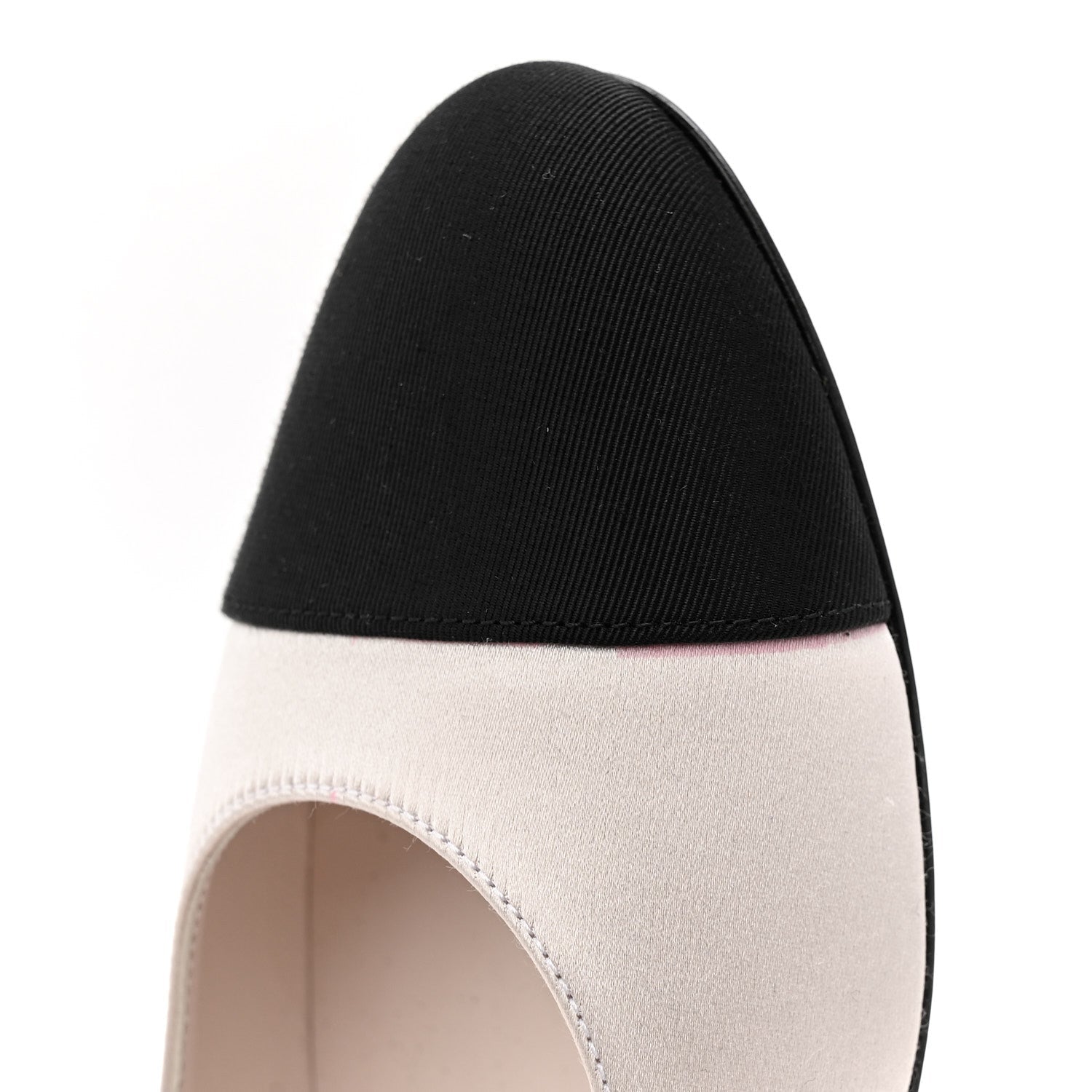 Chanel Strass Satin Grosgrain Mary Jane Flats 38 Ivory Black