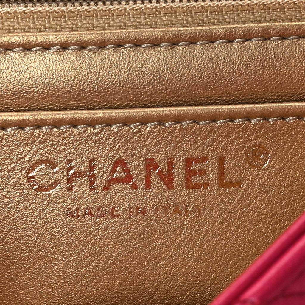 Chanel Lambskin Quilted Mini Rectangular Pearl Crush Flap Fuchsia