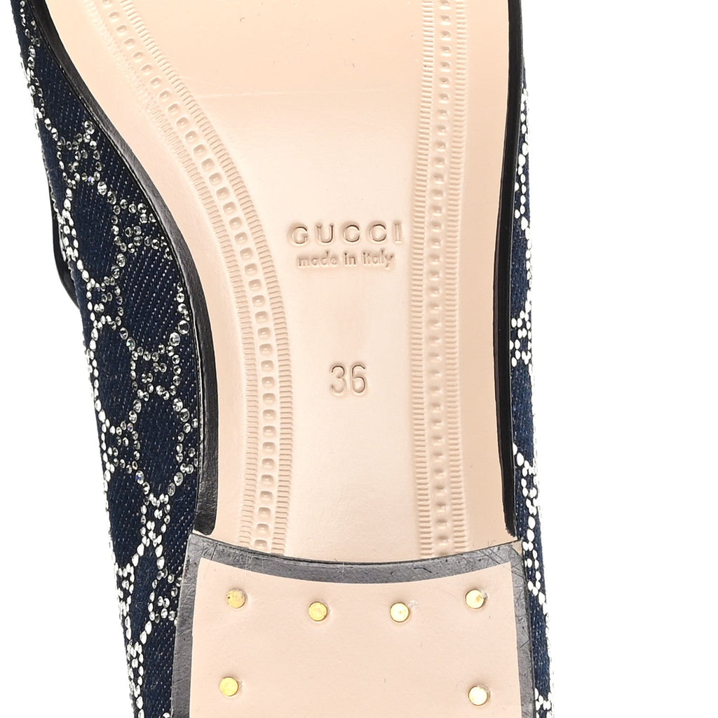 Gucci New Denim Crystal GG Monogram Womens 1953 Horsebit Jordaan Loafer 36 Blue