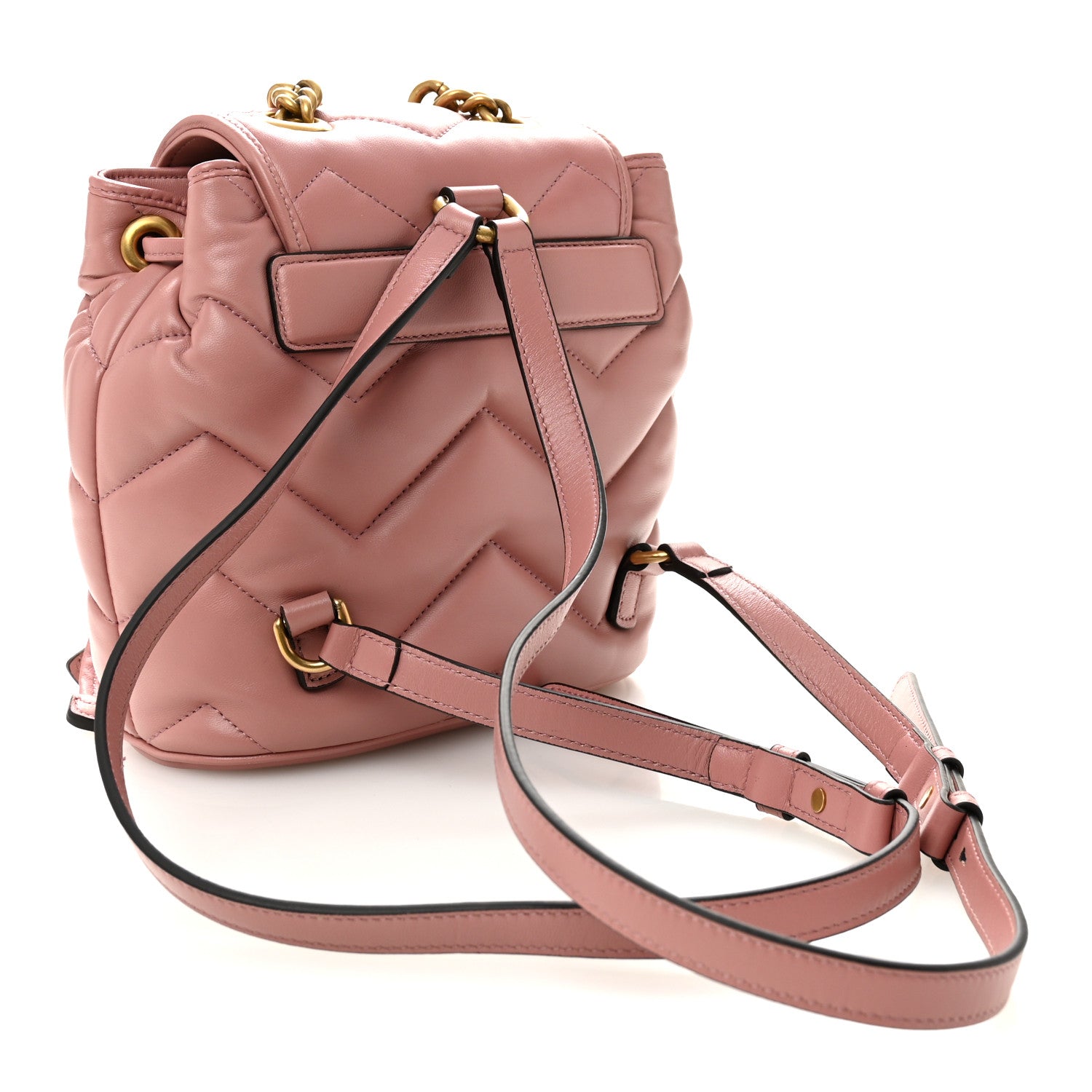 Gucci Nappa Chevron Matelasse GG Marmont Backpack Carmine Rose