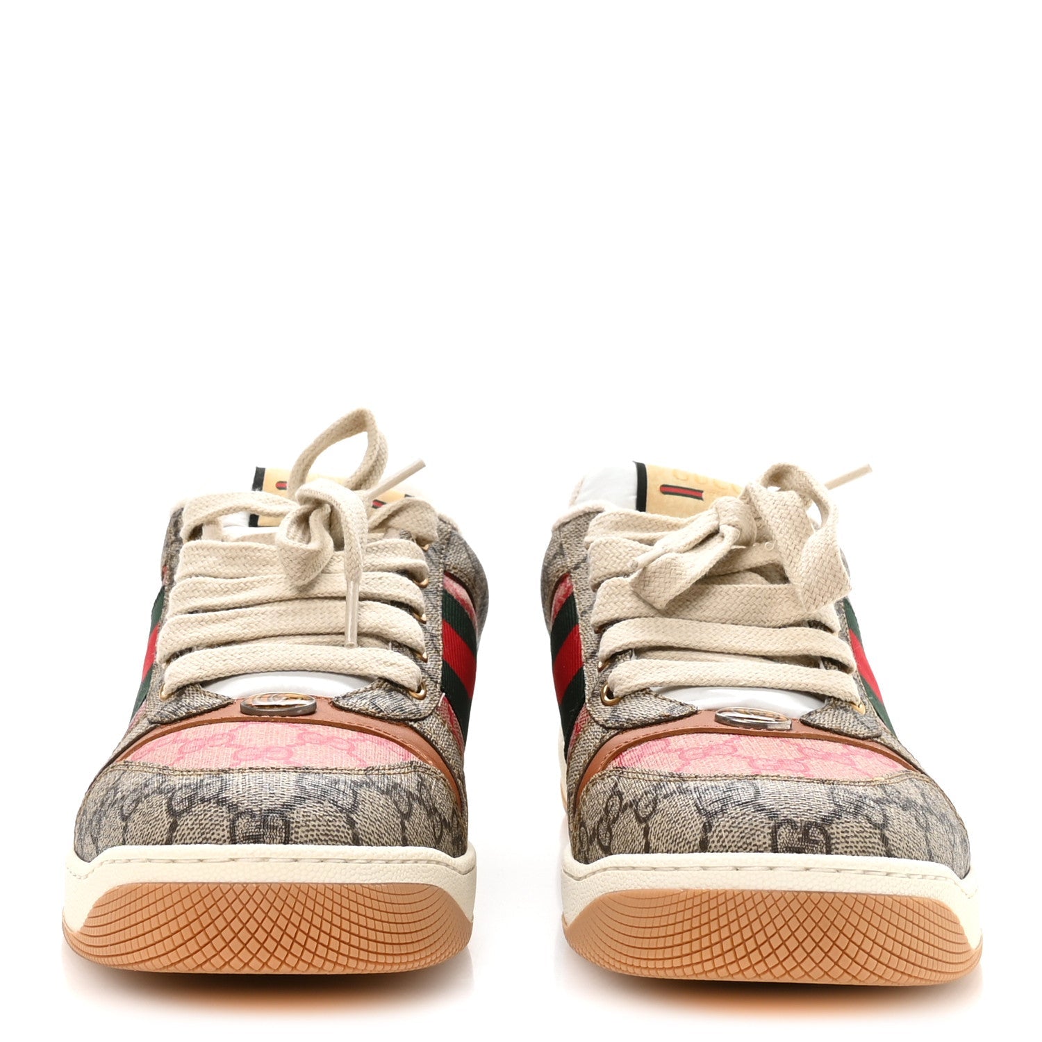 Gucci GG Supreme Monogram Harness Calfskin Web Mens Screener Sneakers 10.5 Beige Ebony Rosso Harness Brown