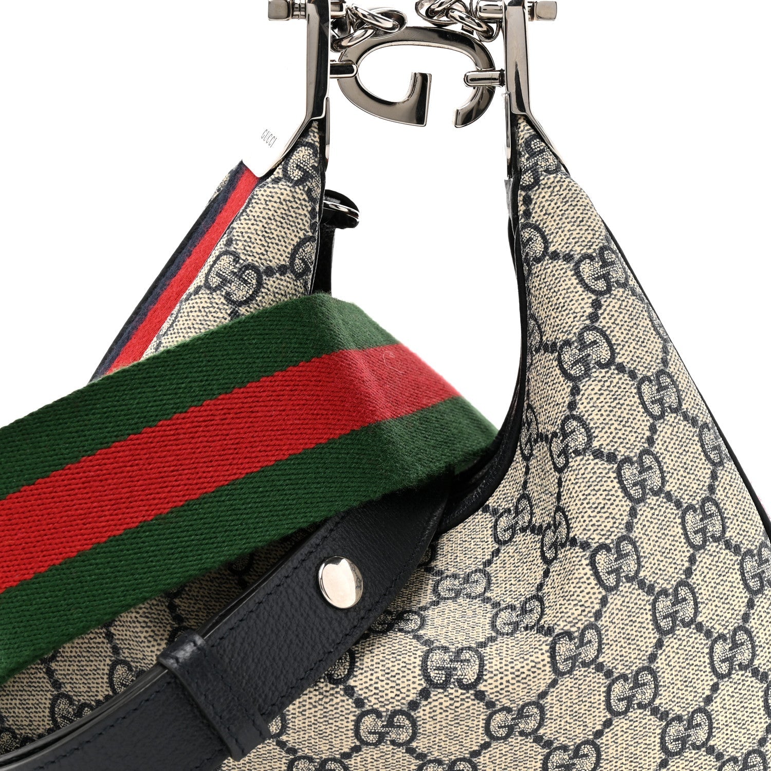 Gucci GG Supreme Monogram Textured Calfskin Web Small Attache Shoulder Bag Beige Blue