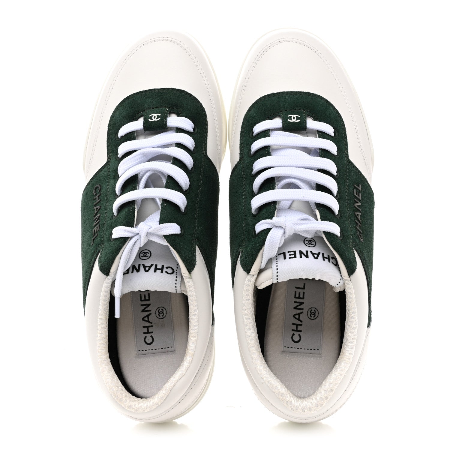 Calfskin Suede Calfskin Logo Womens Sneakers 37.5 White Dark Green