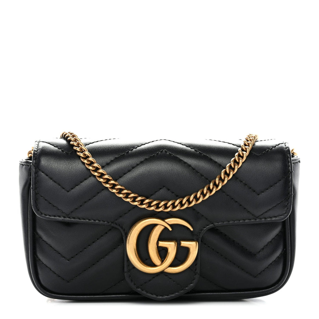 Gucci Calfskin Matelasse Super Mini GG Marmont Shoulder Bag Black