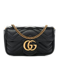 Gucci Calfskin Matelasse Super Mini GG Marmont Shoulder Bag Black